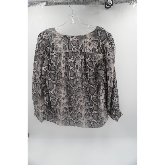 Rebecca Taylor Snake Print Silk V-Neck Blouse Tunic Top Black Gray Python Size 6 - Picture 4 of 8